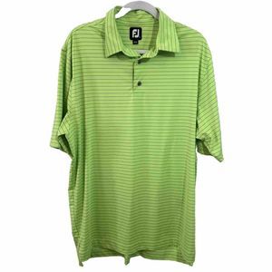 Footjoy Polo‎ Shirt Mens Large Green Striped Short Sleeve Stretch Golf
